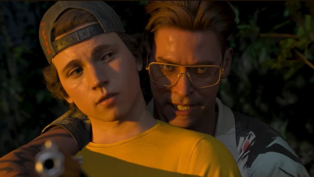 Until Dawn 2 is coming in 2027, Baldur's Gate 3 star Neil Newbon plays a "buff idiot," and OG studio Supermassive has been replaced by PlayStation's Horizon Call of the Mountain dev A tense situation unfolds as armed man peers over younger man's shoulder